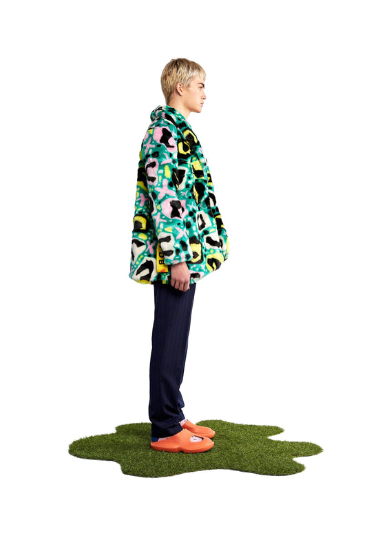 Anso green printed faux fur jacket