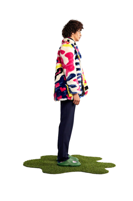 Anso ecru printed faux fur jacket