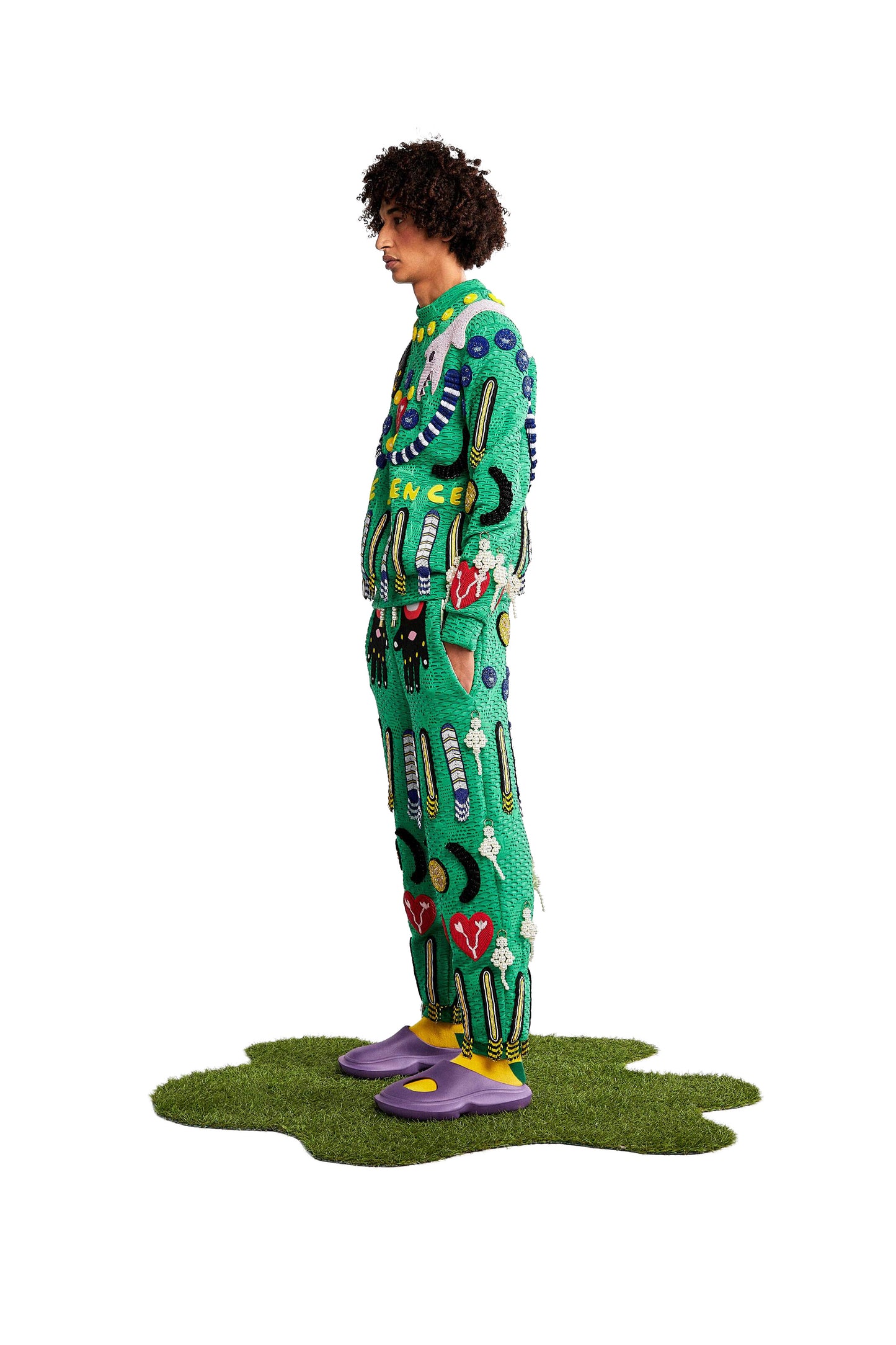 Vania green embellished trousers