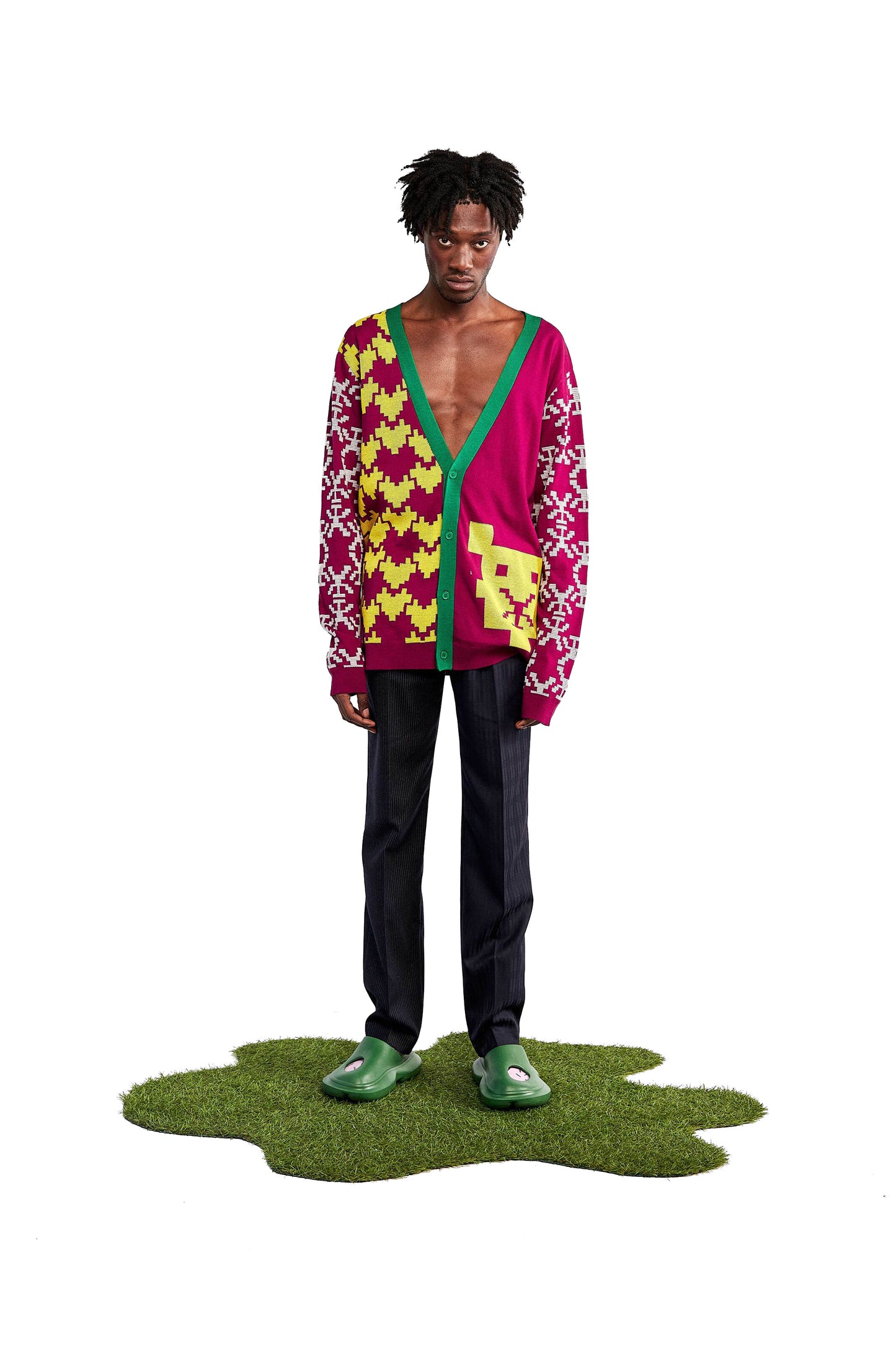 Jan red jacquard knit cardigan