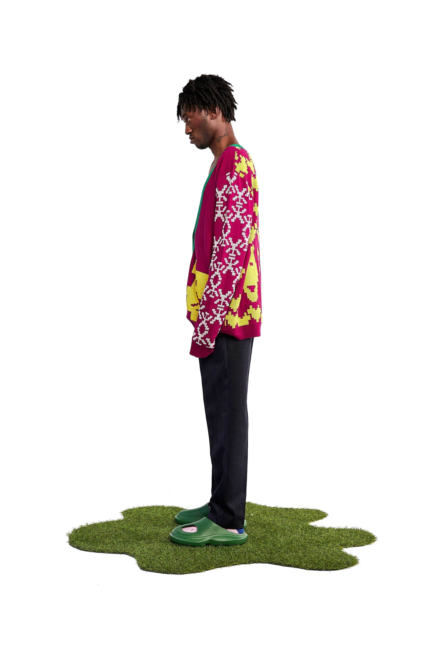 Jan red jacquard knit cardigan