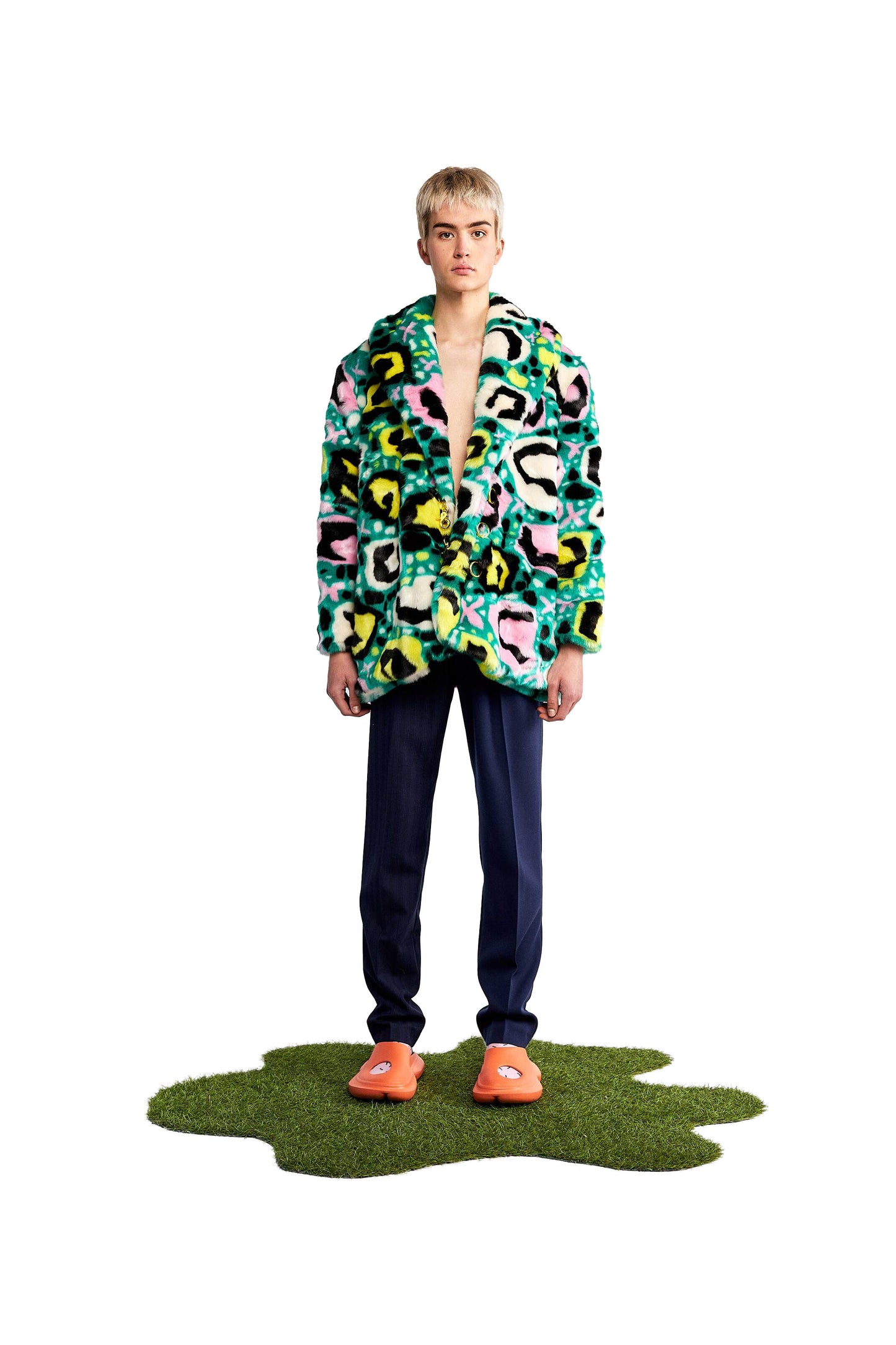 Anso green printed faux fur jacket