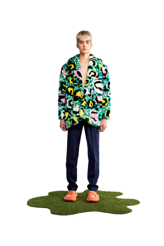 Anso green printed faux fur jacket