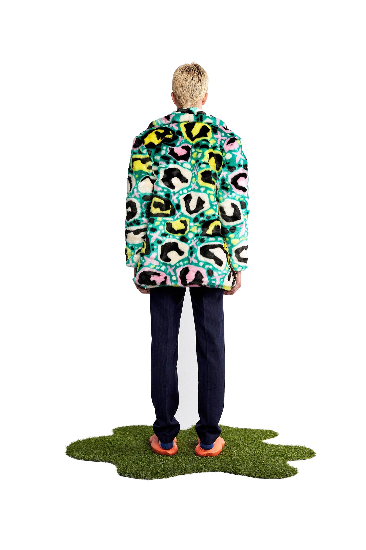 Anso green printed faux fur jacket