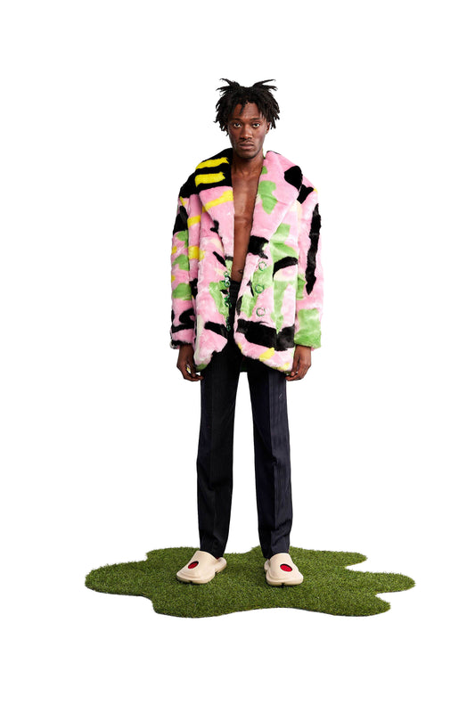 Anso pink printed faux fur jacket