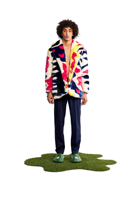 Anso ecru printed faux fur jacket